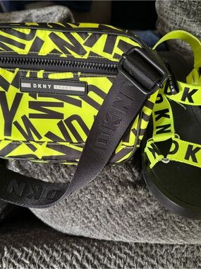 Dkny Neon Yellow and Black Logo Belt Bag with matching shoes